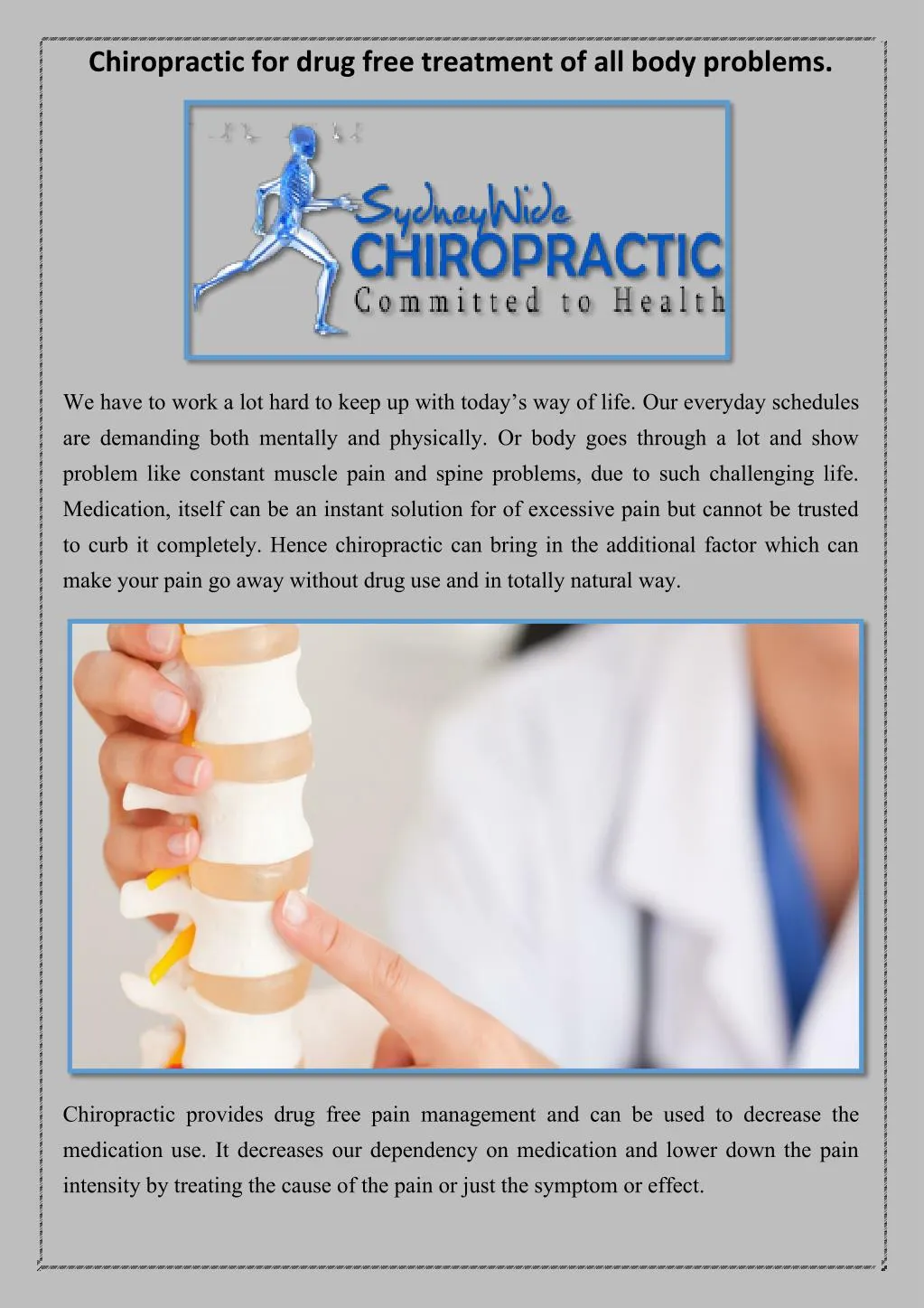 chiropractic for drug free treatment of all body