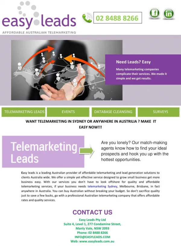 WANT TELEMARKETING IN SYDNEY OR ANYWHERE IN AUSTRILIA ? MAKE IT EASY NOW!!!