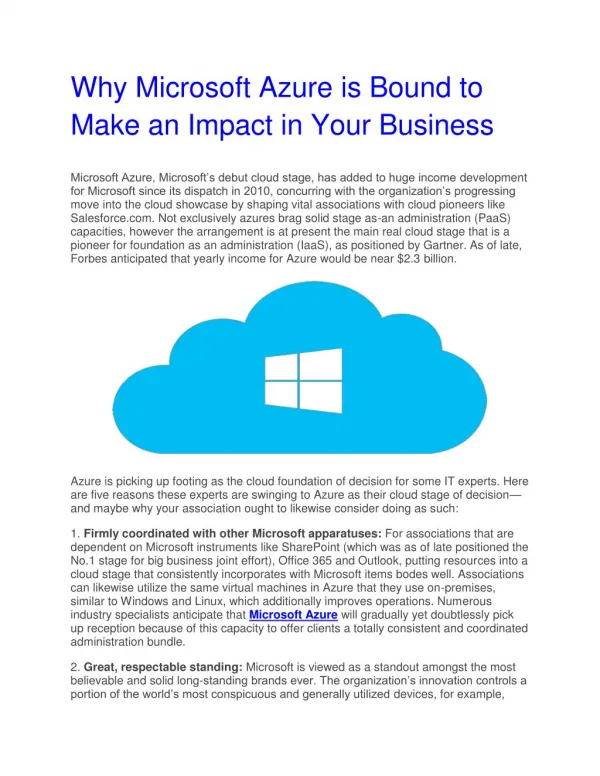 Why Microsoft Azure is Bound to Make an Impact in Your Business