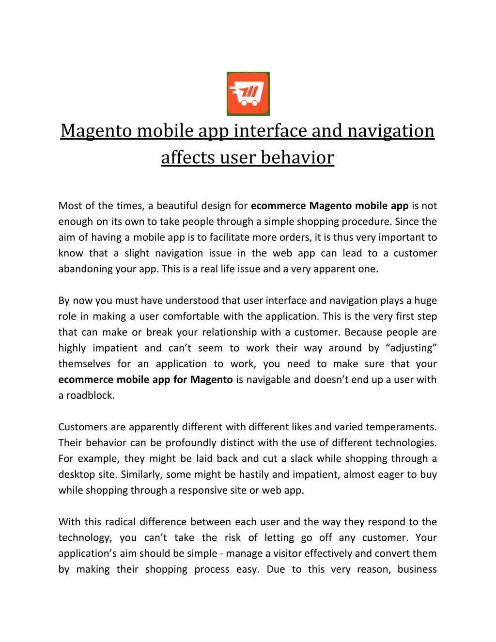 magento mobile app interface and navigation