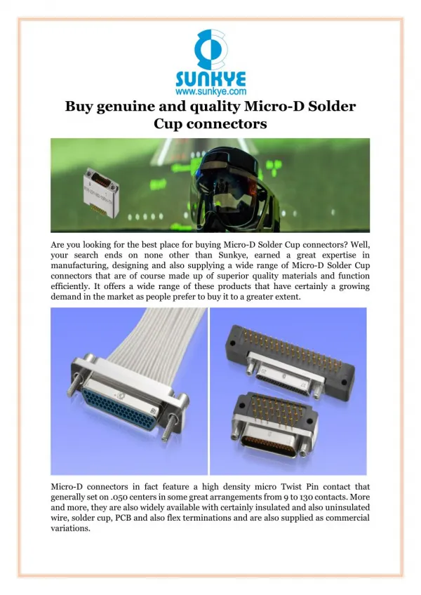 Buy Genuine and Quality Micro-D Solder Cup Connectors