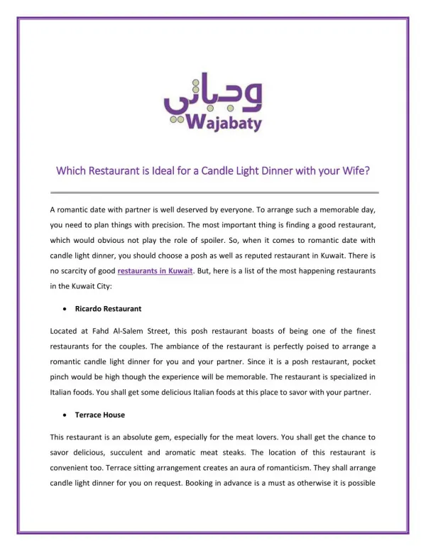 Restaurants in Kuwait, Find New Restaurants in Kuwait with Wajabaty App