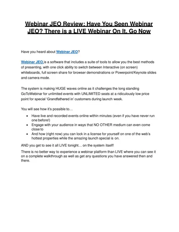 Webinar JEO Review-$24,700 BONUS & DISCOUNT NOW