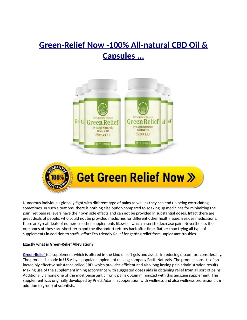 green relief now 100 all natural cbd oil capsules