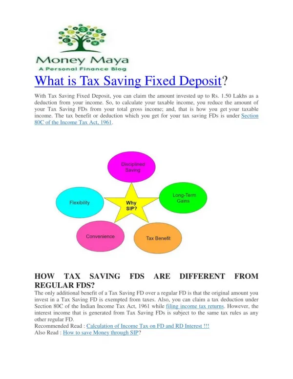 Save tax on Fixed Deposit