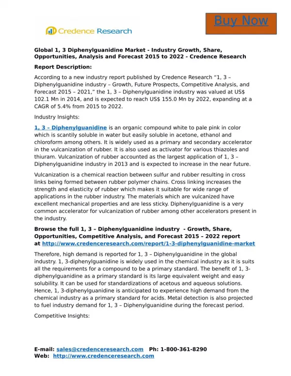 Global 1, 3 Diphenylguanidine Market - Industry Growth, Share, Opportunities, Analysis and Forecast 2015 to 2022