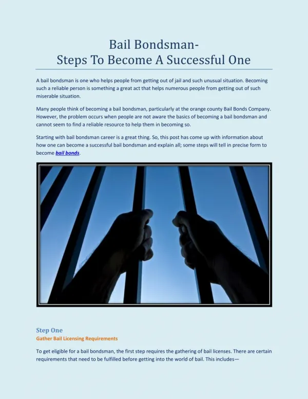 Bail Bondsman—Steps To Become A Successful One