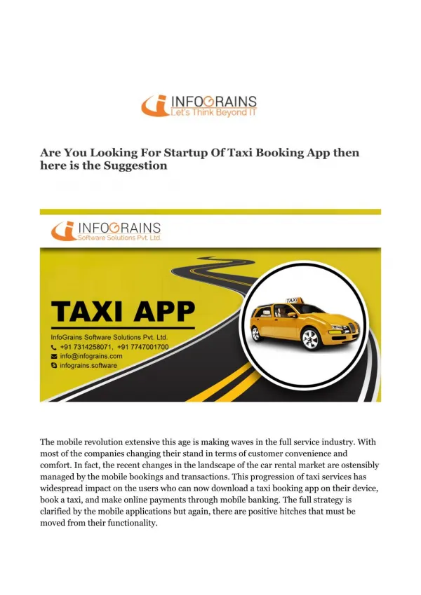 Taxi Booking App Development Services : Infograins