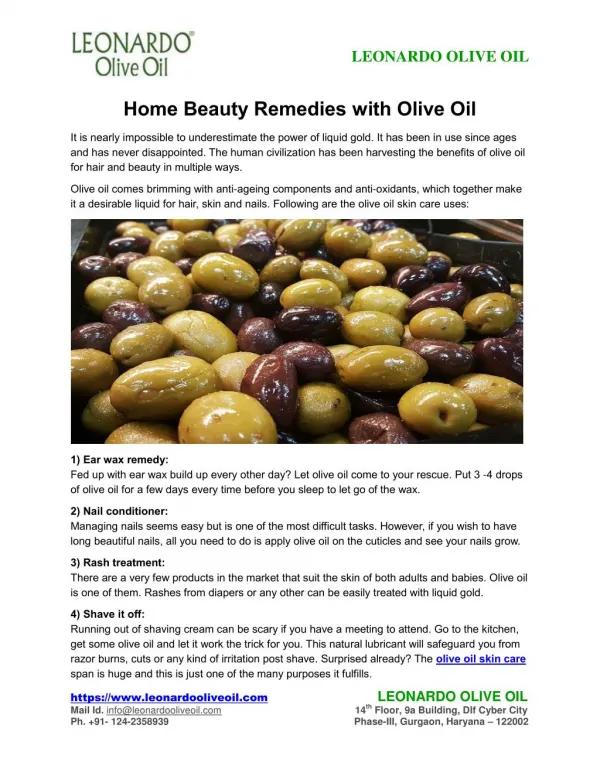 Home Beauty Remedies with Olive Oil