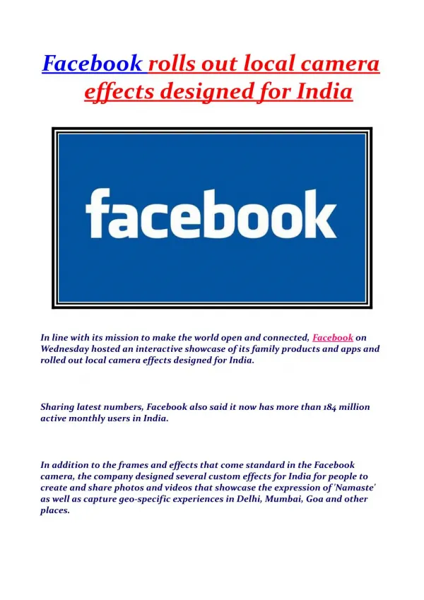 Facebook rolls out local camera effects designed for India