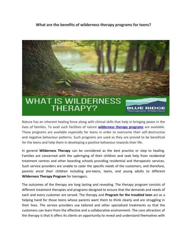 Benefits of wilderness therapy programs for teens?
