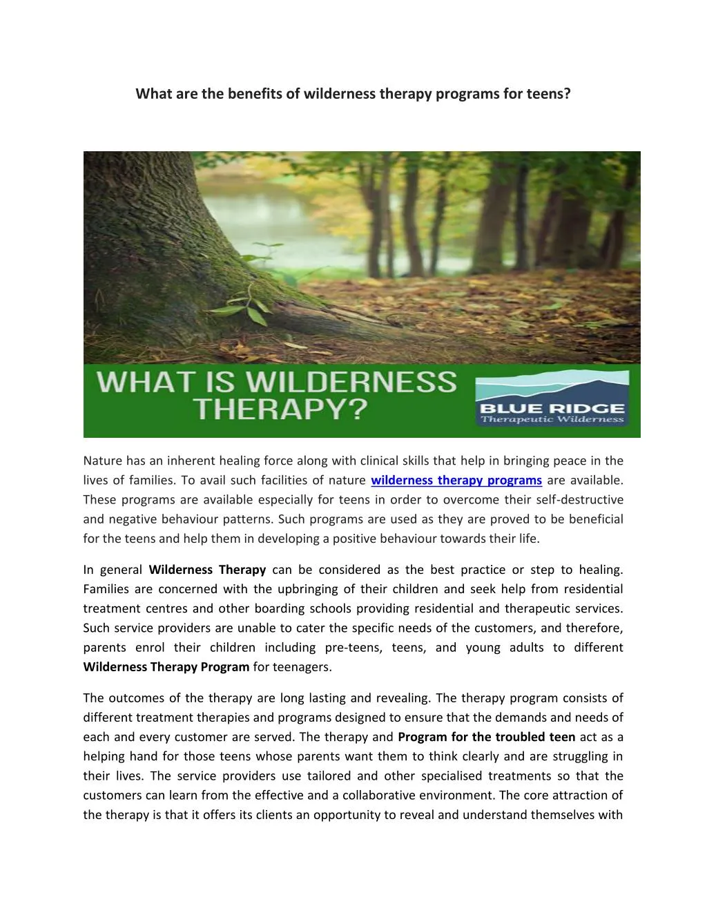what are the benefits of wilderness therapy