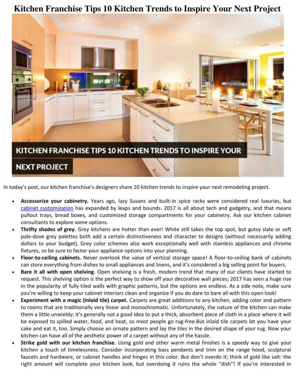 Kitchen Franchise Tips: 10 Kitchen Trends to Inspire Your Next Project