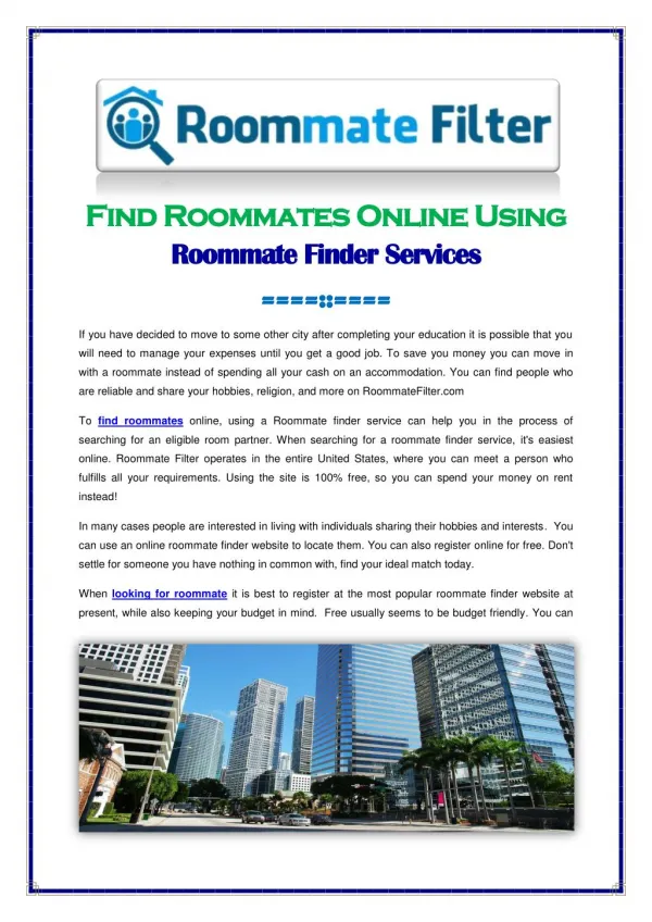 Roommate Finder Services
