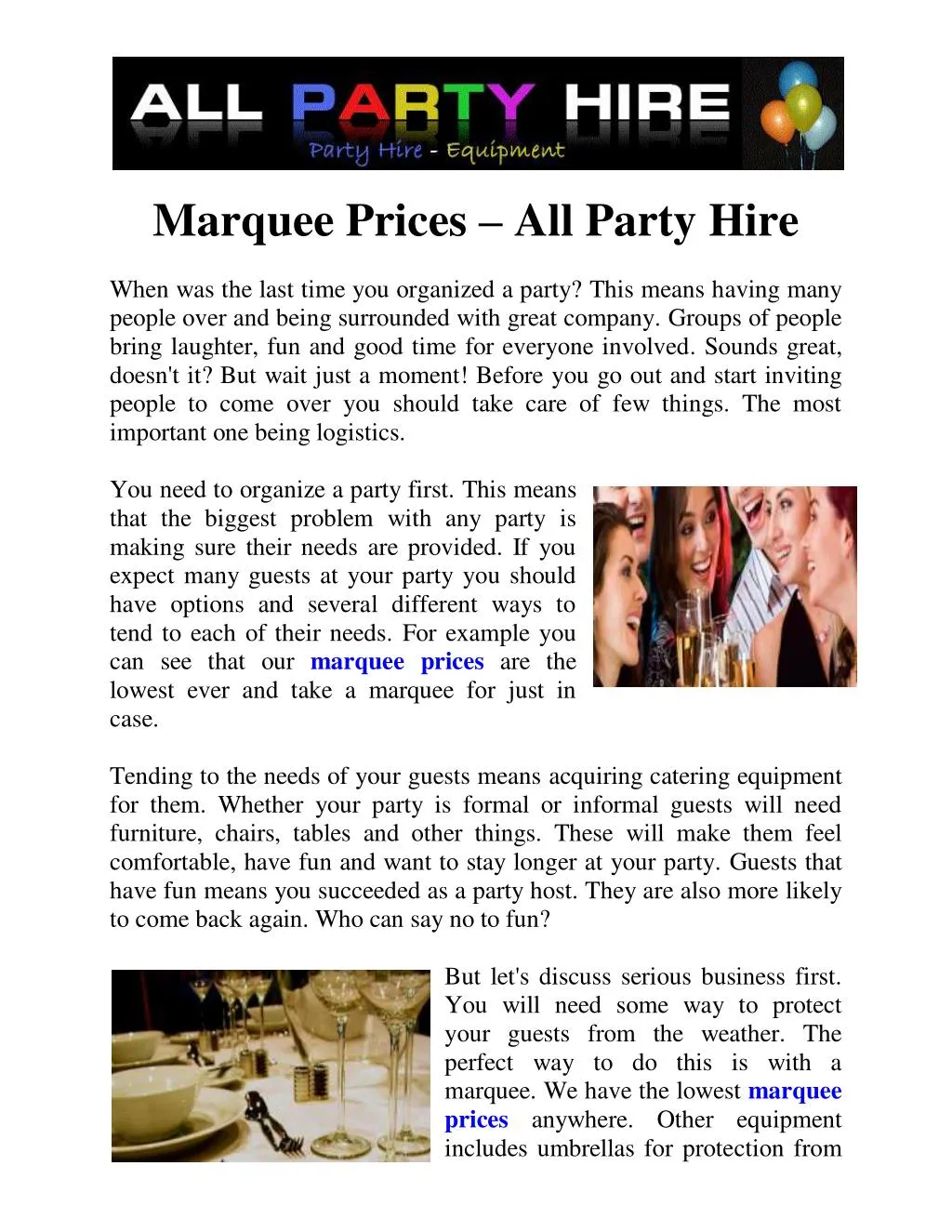 marquee prices all party hire