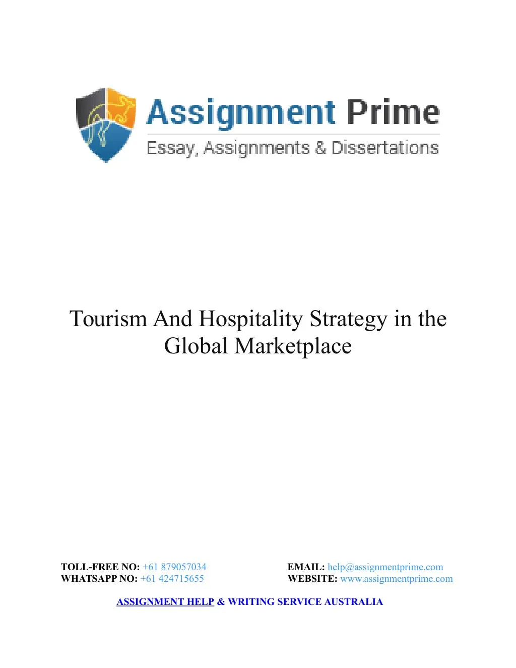 Tourism And Hospitality Strategy in the Global Marketplace