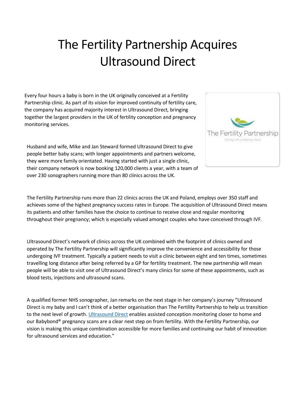 the fertility partnership acquires ultrasound