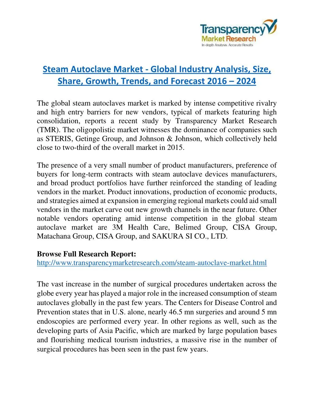 steam autoclave market global industry analysis