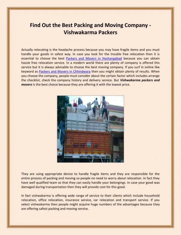 Find Out the Best Packing and Moving Company - Vishwakarma Packers