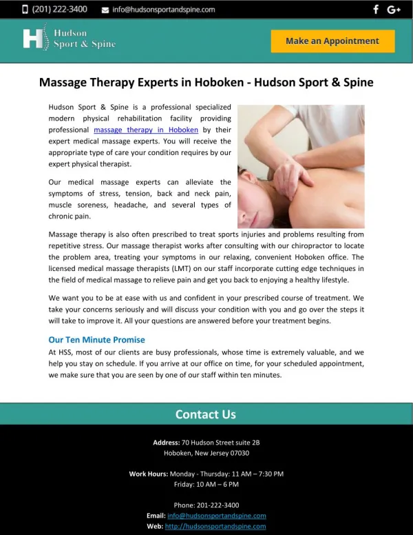 Massage Therapy Experts in Hoboken - Hudson Sport & Spine