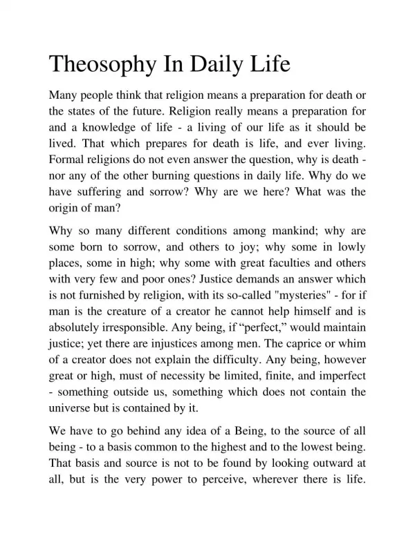Theosophy In Daily Life