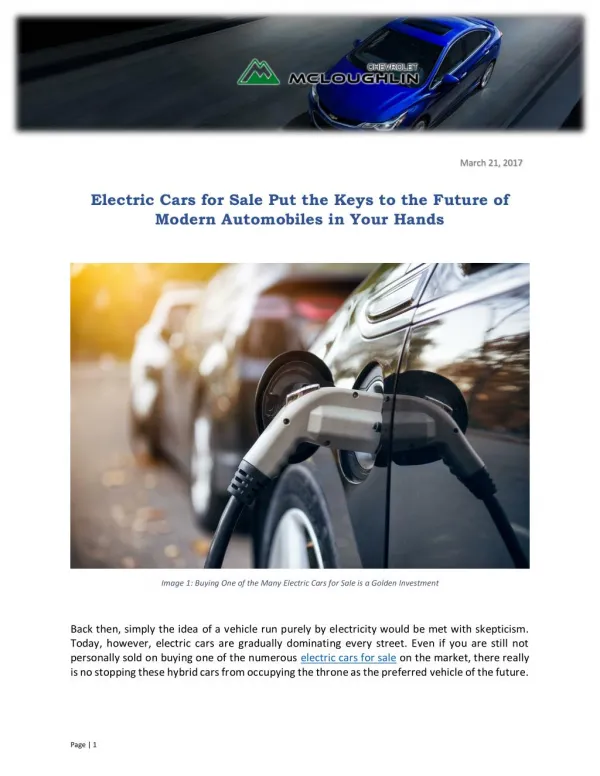 Electric Cars for Sale Put the Keys to the Future of Modern Automobiles in Your Hands