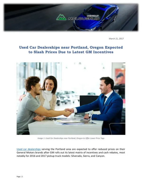 Used Car Dealerships near Portland, Oregon Expected to Slash Prices Due to Latest GM Incentives
