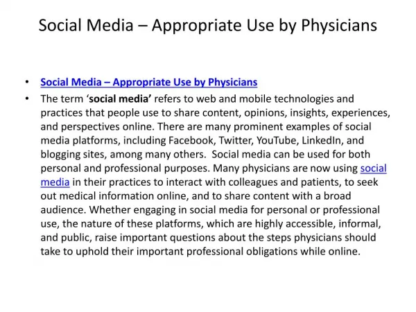 Social media – appropriate use by physicians