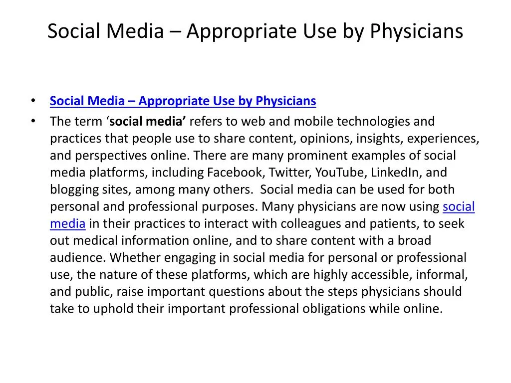 social media appropriate use by physicians