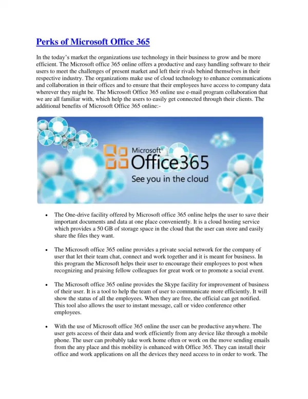 Perks of Microsoft Office 365