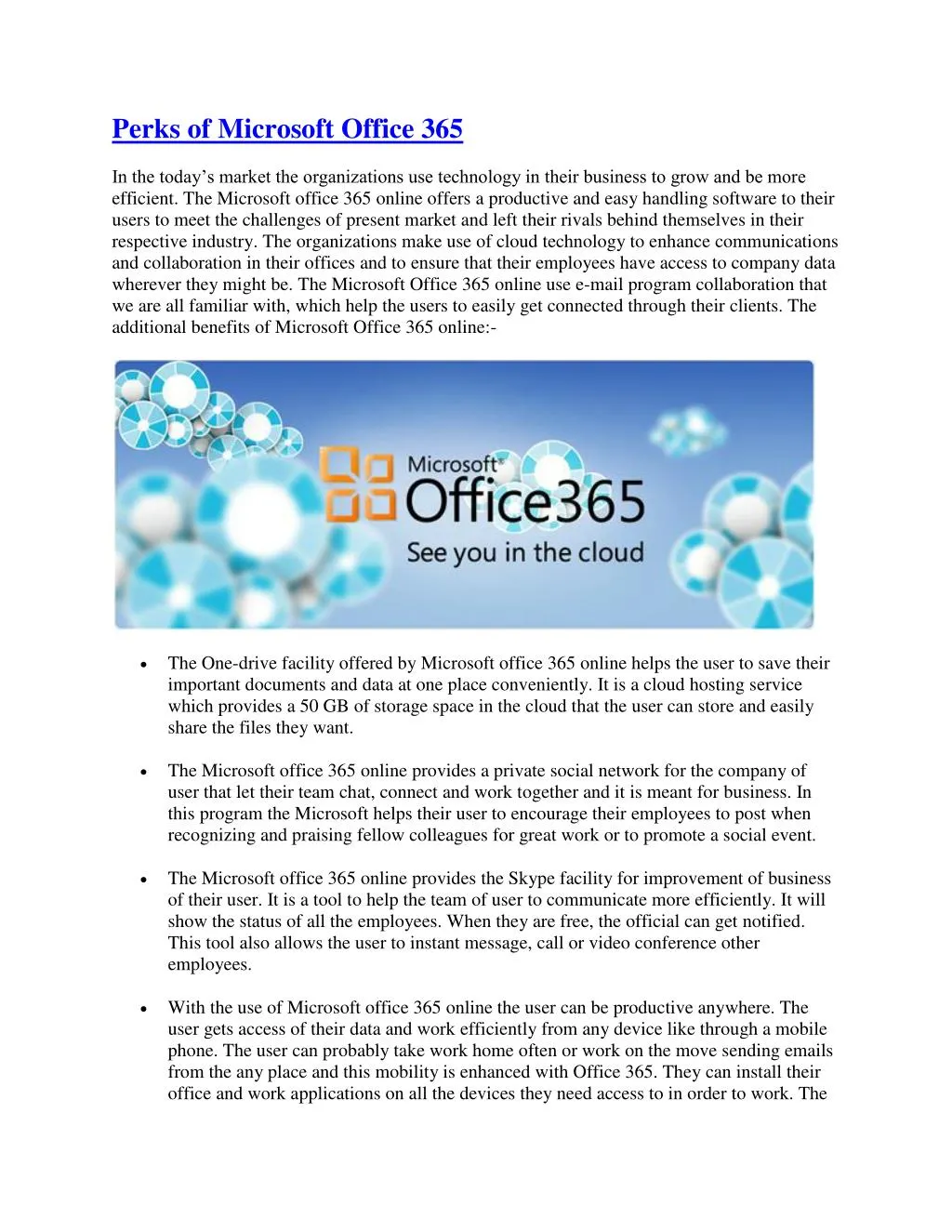 perks of microsoft office 365
