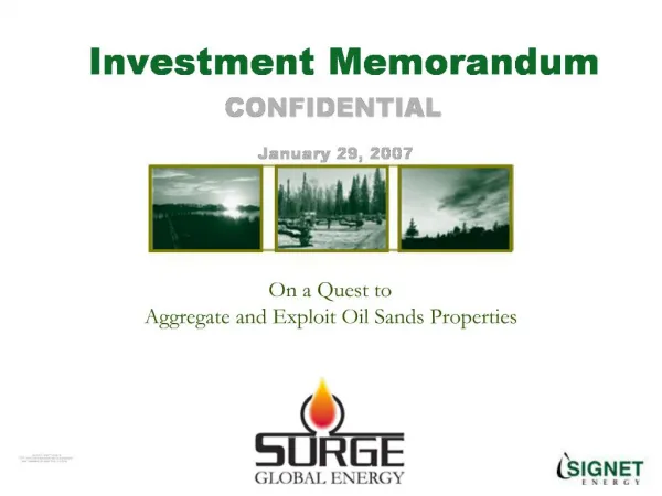 Investment Memorandum CONFIDENTIAL January 29, 2007