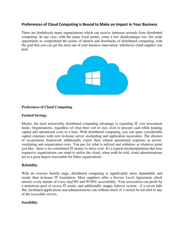 Preferences of Cloud Computing is Bound to Make an Impact in Your Business
