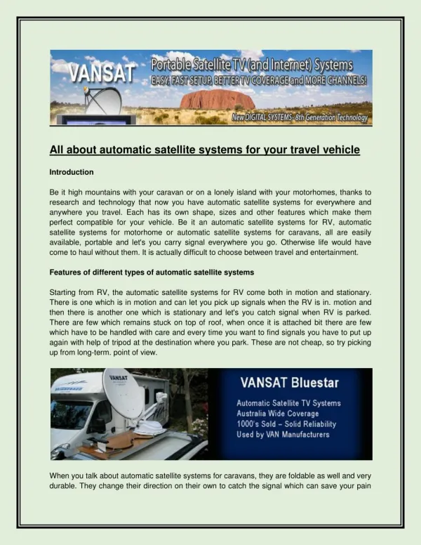 All about automatic satellite systems for your travel vehicle