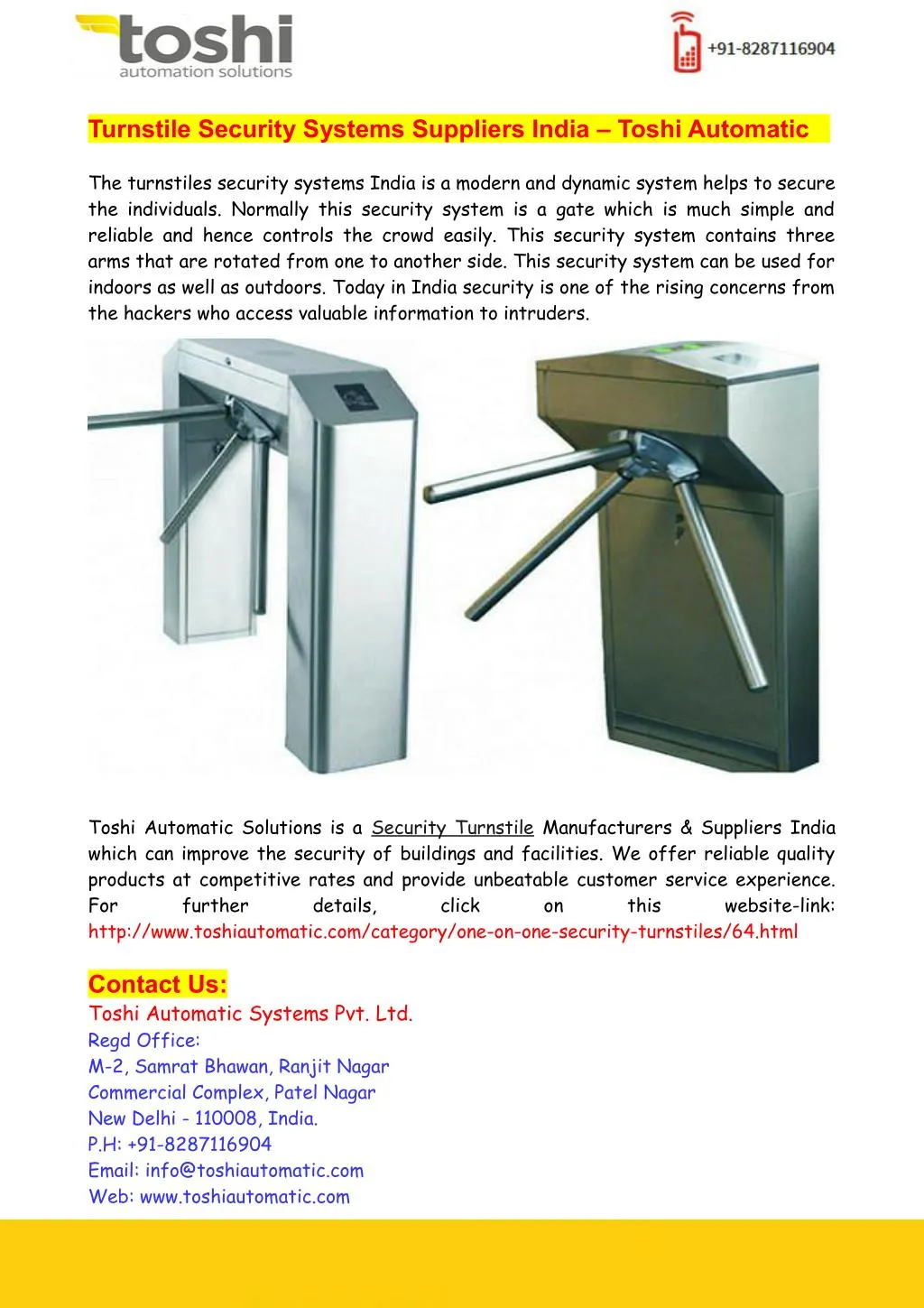 turnstile security systems suppliers india toshi