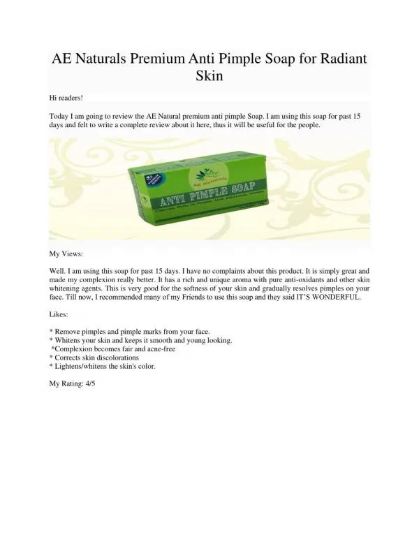 AE Naturals Premium Facial Soap With Bleaching Formula