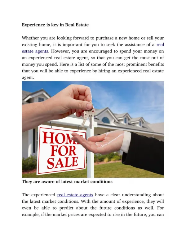 experience is key in real estate