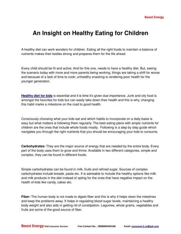 An insight on healthy eating for children