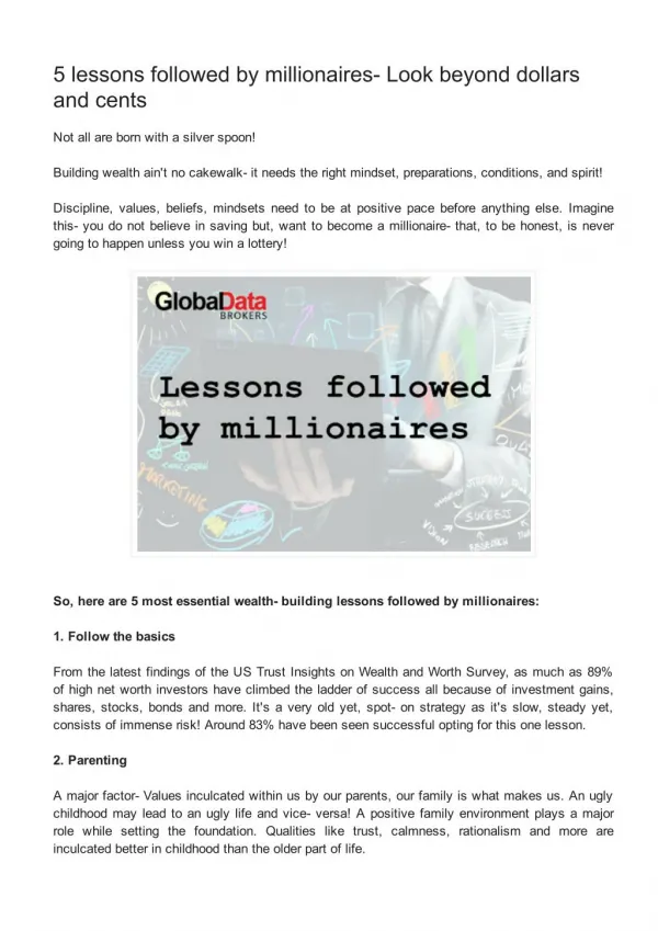 5 lessons followed by millionaires- Look beyond dollars and cents