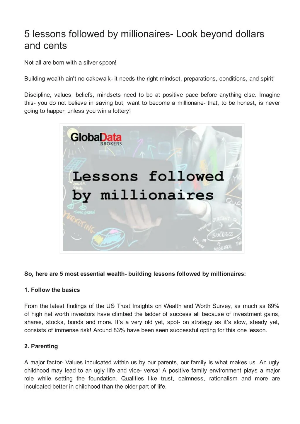 5 lessons followed by millionaires look beyond