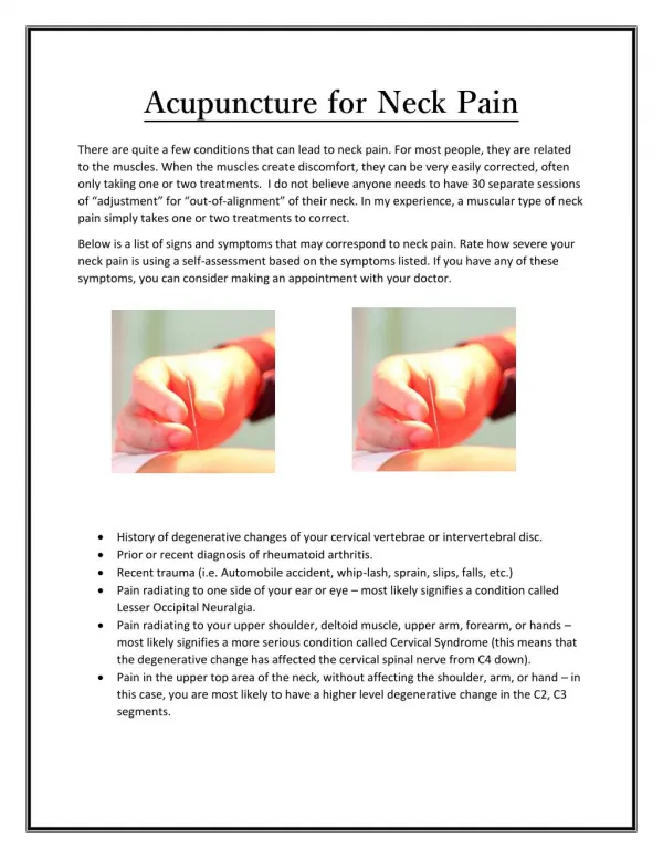 Acupuncture for Neck Pain - jacksonvilleacupuncture.com