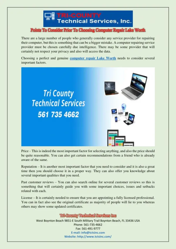 Points To Consider Prior To Choosing Computer Repair Lake Worth