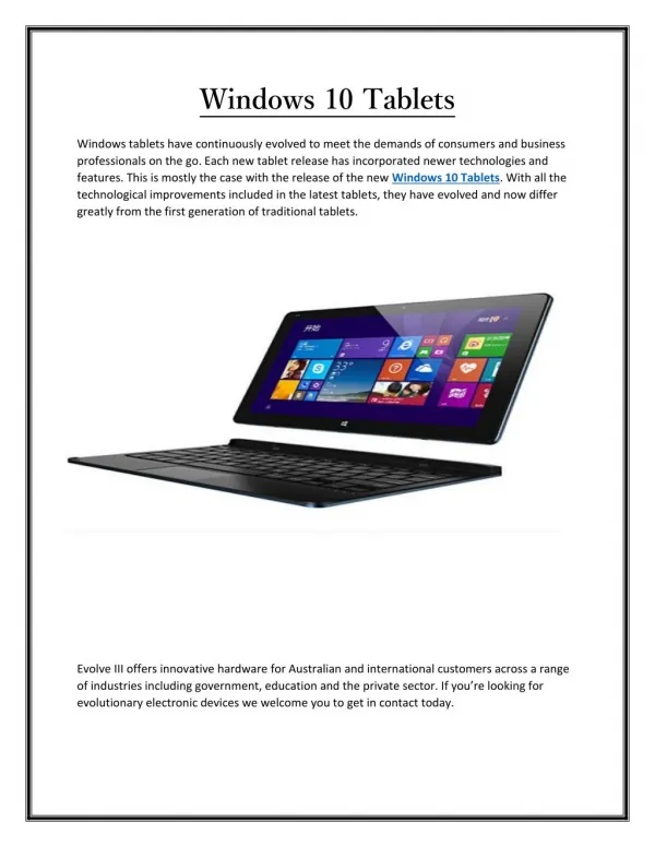 Windows 10 Tablets - Evolveiii.com
