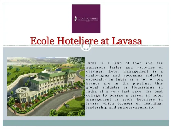 Best Culinary Schools in India | Ecole Hoteliere at Lavasa