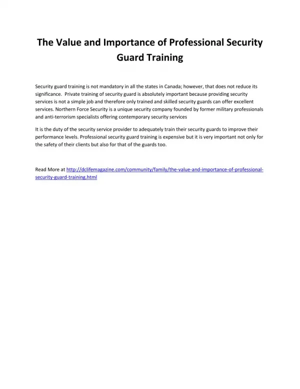 The Value and Importance of Professional Security Guard Training
