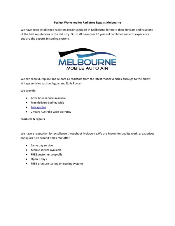 Perfect Workshop for Radiators Repairs Melbourne