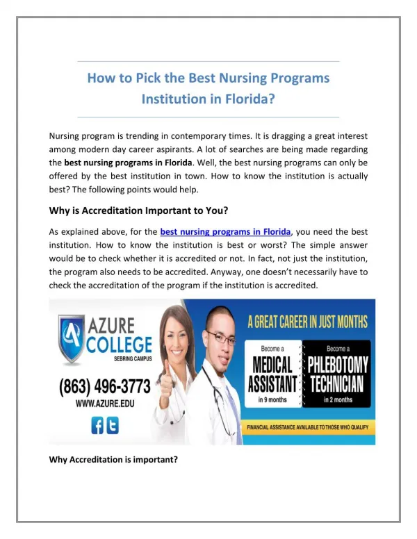 How to Pick the Best Nursing Programs Institution in Florida?