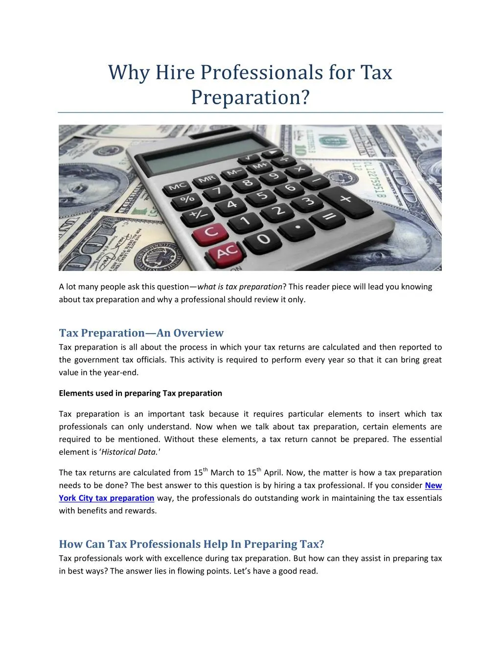why hire professionals for tax preparation