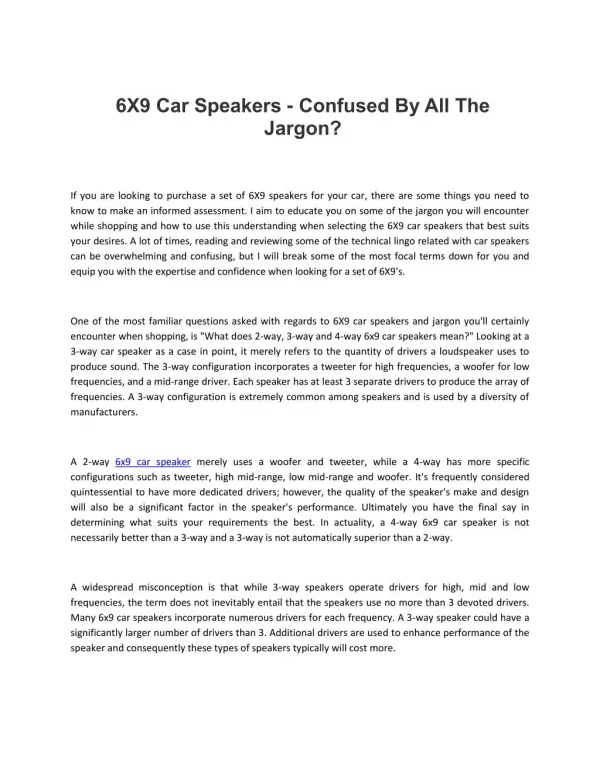 6X9 Car Speakers - Confused By All The Jargon?