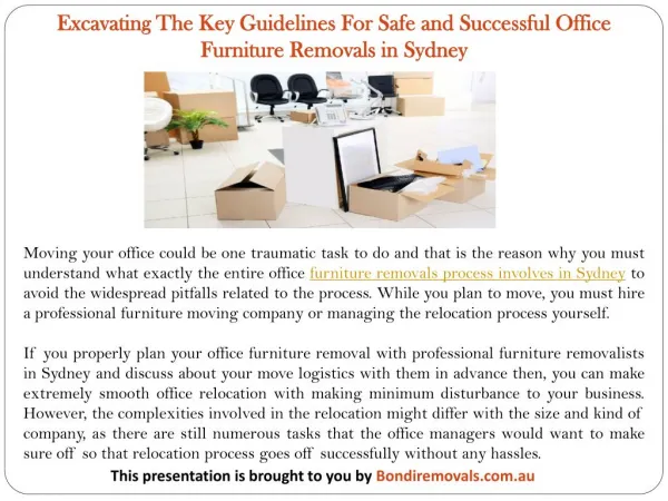 Excavating The Key Guidelines For Safe and Successful Office Furniture Removals in Sydney